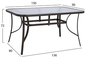 Σετ κήπου Τραπεζαρία HM10572.02 7 τεμ Μεταλλικό Καφέ με Τραπέζι 150x90x72 εκ. &amp; 6 Καρέκλες με Μαξιλάρι