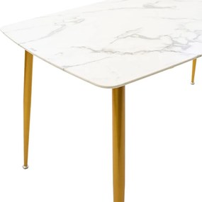 Τραπέζι Paris pakoworld οβάλ γυαλί 8mm λευκό μαρμάρου-χρυσό 150x80x75εκ - Γυαλί - 029-000152