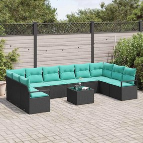 vidaXL Σετ Καναπέ με μαξιλάρι 11 pcs Μαύρο συνθετικό ρατάν