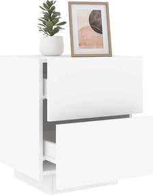 vidaXL Κομοδίνα με Φώτα LED 2 τεμ. Λευκά από Επεξεργασμένο Ξύλο