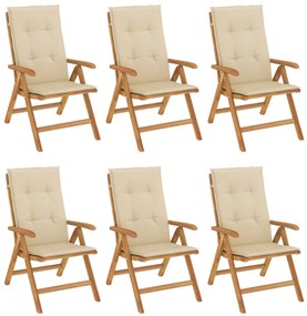 vidaXL Καρέκλες Κήπου Ανακλινόμενες 6 τεμ. Μασίφ Ξύλο Teak &amp; Μαξιλάρια