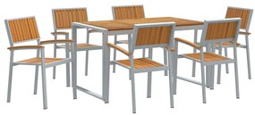 vidaXL Σέτ φαγητού για κήπο 7 pcs Γκρι και καφέ 140 x 80 x 75 cm