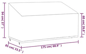 Κάλυμμα Τριθέσιου Πάγκου Μαύρο 175x85x68/94εκΎφασμα Oxford 420D - Μαύρο