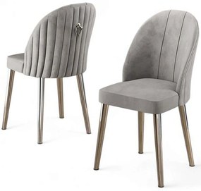 Καρέκλα Mara Babyface (Σετ 4Τμχ) 240CHR1755 45x42x91cm Grey-Chrome Μέταλλο,Ύφασμα
