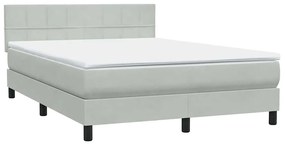 vidaXL Κρεβάτι Boxspring με Στρώμα Ανοιχτό Γκρι 140x210 εκ. Βελούδινο