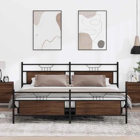 vidaXL Σκελετός Κρεβ. Χωρίς Στρώμα Καφέ Δρυς 193x201 εκ. Μεταλλικό