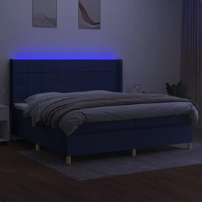 vidaXL Κρεβάτι Boxspring με Στρώμα &amp; LED Μπλε 200x200 εκ. Υφασμάτινο