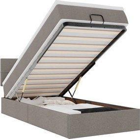 vidaXL Οθωμανικό κρεβάτι με στρώμα &amp; LEDs Taupe 90x200 cm ύφασμα