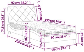 Κρεβάτι με Στρώμα Μαύρο 90x190 εκ. Βελούδινο - Μαύρο