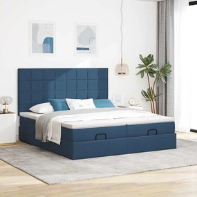 vidaXL Οθωμανικό κρεβάτι με στρώματα &amp; LEDs Μπλε 200x200cm ύφασμα