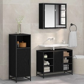 vidaXL Σετ Επίπλων Μπάνιου με ράφι 3 pcs Μαύρη Οξυά Επεξεργασμένο ξύλο