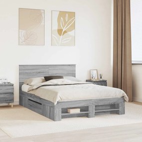 vidaXL Σκελετός Κρεβατιού με κεφαλάρι Γκρίζο Σονομα 160 x 200 cm