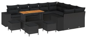 vidaXL Σετ Καναπέ Κήπου 13 τεμαχίων με Μαξιλάρια Μαύρο Πολυ Ρατάν Ακακία