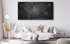 Εικόνα ενός ασπρόμαυρου παγκόσμιου χάρτη σε έναν φελλό - 100x50  wooden