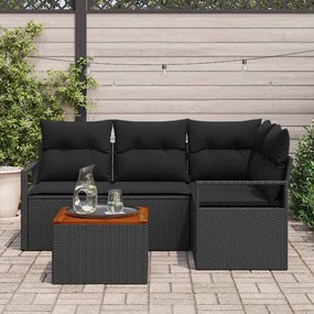 vidaXL Σετ Καναπέ Κήπου με μαξιλάρι 5 pcs Μαύρο Πολυ ράταν
