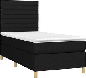 vidaXL Κρεβάτι Boxspring με Στρώμα &amp; LED Μαύρο 90x190 εκ. Υφασμάτινο