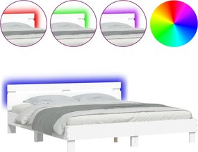 vidaXL Πλαίσιο Κρεβατιού με Κεφαλάρι/LED Λευκό 200 x 200 εκ.
