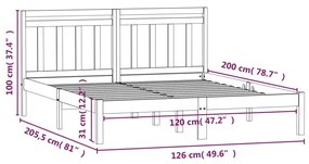 Πλαίσιο Κρεβατιού Καφέ Μελί 120 x 200 εκ. Μασίφ Ξύλο Πεύκου - Καφέ