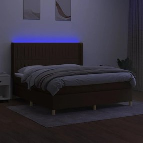 vidaXL Κρεβάτι Boxspring με Στρώμα &amp; LED Σκ.Καφέ 160x200εκ. Υφασμάτινο