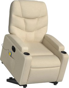 vidaXL Πολυθρόνα Μασάζ Ηλεκ. Ανακλινόμενη με Ανύψωση Κρεμ Υφασμάτινη