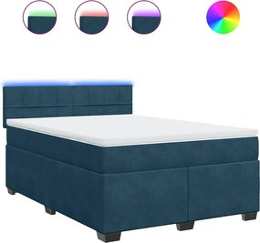 vidaXL Κρεβάτι Boxspring με Στρώμα Μπλε 140x190 εκ. Βελούδινο