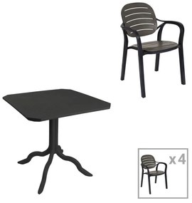 Τραπεζαρία Groovy-Gentle σετ 5τεμ PP ανθρακί 80x80x74,5εκ. 80x80x74.5 εκ.