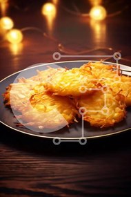 Intra Συλλεκτικό Ξύλινο Παζλ Plywood  4mm - Golden Fritters σε ένα μαύρο πιάτο Σε Ξύλινο Κουτί - Διαστάσεις: 10x10 cm – 25 κομμάτια