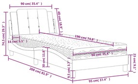 Κρεβάτι με Στρώμα Μαύρο 90x190 εκ. από Συνθετικό Δέρμα - Μαύρο