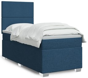 Κρεβάτι Boxspring με Στρώμα Μπλε 90x200 εκ.Υφασμάτινο