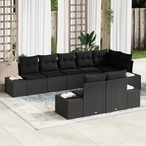 vidaXL Σετ Καναπέ 8 Τεμαχίων με Μαξιλάρια Μαύρο Πολυ Ρατάν