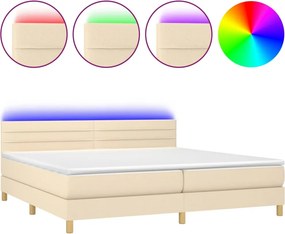 vidaXL Κρεβάτι Boxspring με Στρώμα &amp; LED Κρεμ 200x200 εκ. Υφασμάτινο