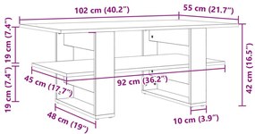 Τραπεζάκι Σαλονιού Sonoma Δρυς 102x55x42 εκ. Επεξεργασμένο Ξύλο - Καφέ