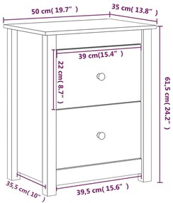 Κομοδίνο Καφέ Μελί 50 x 35 x 61,5 εκ. από Μασίφ Ξύλο Πεύκου - Καφέ