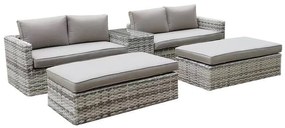 ASCOT Set Wicker Alu, Καναπές 4Θέσιος+2 σκαμπό+Τραπεζάκι, Wicker Grey White,  Μαξιλ.Μπεζ