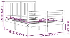 Σκελετός Κρεβατιού Χωρίς Στρώμα 140x190 εκ Μασίφ Ξύλο Πεύκου - Καφέ