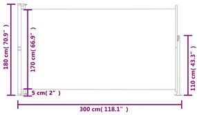 vidaXL Σκίαστρο Πλαϊνό Συρόμενο Βεράντας Γκρι 180 x 300 εκ.