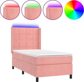 vidaXL Κρεβάτι Boxspring με Στρώμα &amp; LED Ροζ 90x190 εκ. Βελούδινο