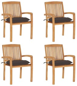 Καρέκλες Κήπου Στοιβαζόμενες 4 τεμ. Μασίφ Ξύλο Teak & Μαξιλάρια