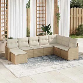 vidaXL Σετ Καναπέ Κήπου με μαξιλάρι 8 pcs Μπεζ Πολυ ράταν
