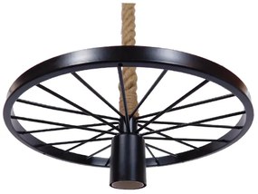 GloboStar® VELO 01185 Vintage Industrial Κρεμαστό Φωτιστικό Οροφής Μονόφωτο 1 x E27 Μαύρο Μεταλλικό Πλέγμα με Μπεζ Σχοινί Φ30 x Y16cm