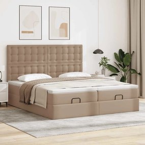 VidaXL Οθωμανικό κρεβάτι με στρώματα & LEDs Cappuccino Faux Leather