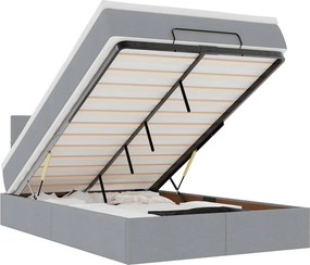 vidaXL Οθωμανικό κρεβάτι με στρώμα &amp; LEDs Ανοιχτό γκρι Ύφασμα