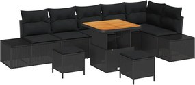 vidaXL Σετ Καναπέ Κήπου με μαξιλάρι 9 pcs Μαύρο Πολυ ράταν