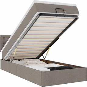 vidaXL Οθωμανικό κρεβάτι με στρώμα &amp; LEDs Taupe 90x190cm ύφασμα