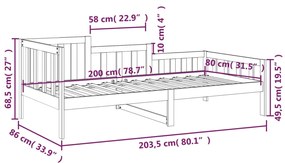 Καναπές Κρεβάτι Καφέ Μελί 80 x 200 εκ. από Μασίφ Ξύλο Πεύκου - Καφέ