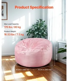 VEVOR 3 feet Round Bean Bag Chair with Removable Cover &amp; Dutch Velvet Pink