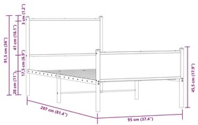 Σκελετός Κρεβ. Χωρίς Στρώμα Καπνιστή Δρυς 90x200 εκ. Μεταλλικό - Καφέ