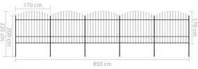 vidaXL Κάγκελα Περίφραξης με Λόγχες Μαύρα (1,5-1,75) x 8,5 μ. Ατσάλινα