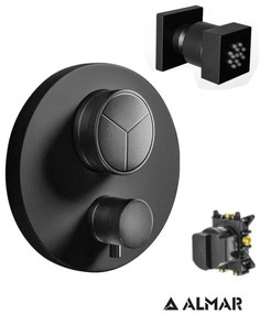 Almar Black matt Jet+Thermo-Core Push Θερμοστατικός μίκτης εντοιχισμού 3 εξόδων+κιτ εντοιχισμού