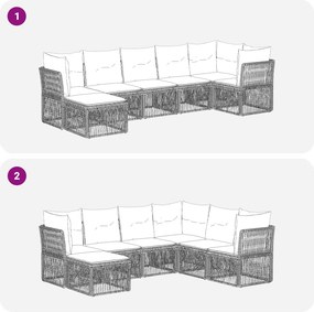 vidaXL Σετ Καναπέ Κήπου 7 pcs Μαύρο συνθετικό ρατάν